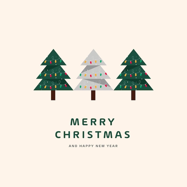 Merry Christmas Social Media Post with fir tree under snowfall Vector Design Template