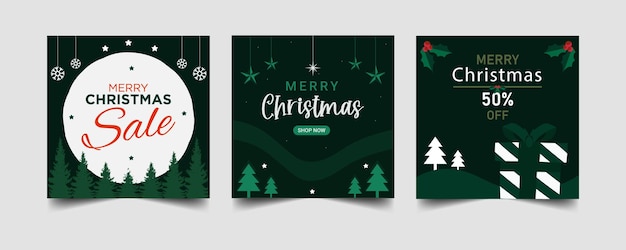 Merry Christmas square social media post Banner. 
Set of christmas sale banner template