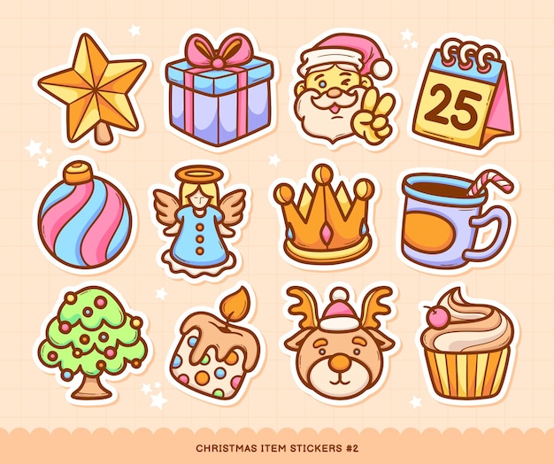 Merry Christmas Stickers Doodle Color Vector Collection