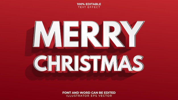 Merry Christmas Text Effect Red Shadow Full Editable Vector