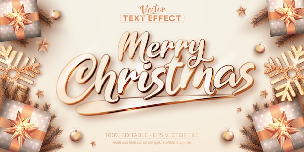 Merry christmas text rose gold color style editable text effect