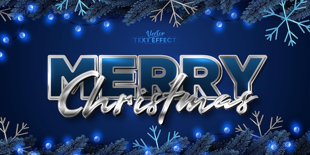 Merry christmas text shiny metallic silver color style editable text effect