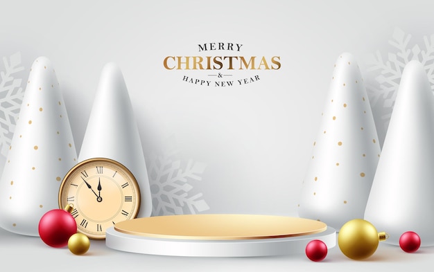 Merry christmas text vector background design. Christmas podium, stage and studio for white