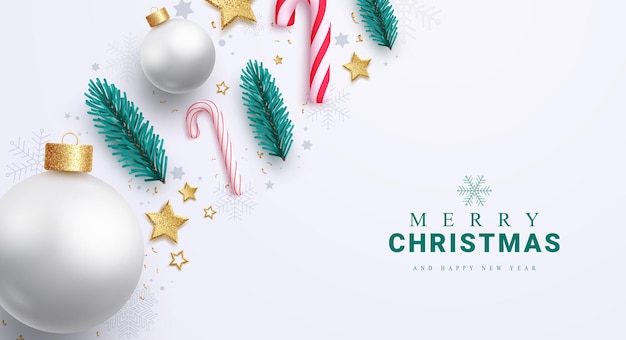 Merry christmas text vector design Christmas greeting card in elegant white color with xmas element