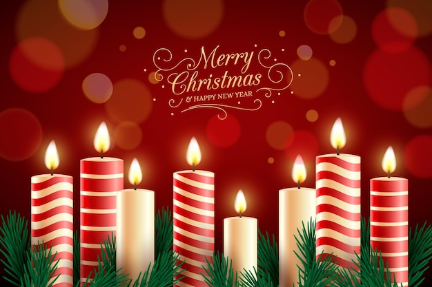 Merry christmas text with candles background