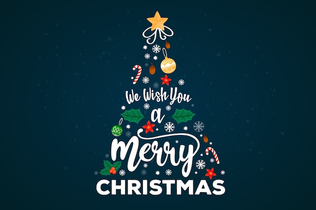 Vector merry christmas tree with lettering decoration