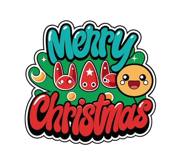 Merry Christmas typography design for tshirt cartoon style