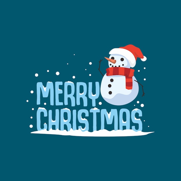 Vector merry christmas typography with snowman illustration