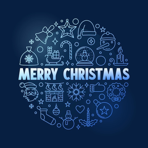 Merry Christmas vector greeting card with round line design