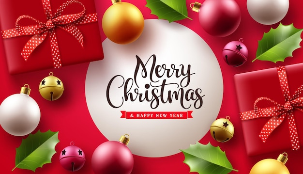 Merry christmas vector template design Christmas greeting in white frame space for text