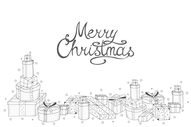 Merry Christmas white background with hand drawn elements Vector xmas greeting card