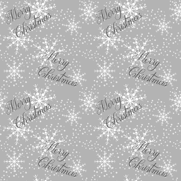 Merry Christmas Winter New Year pattern with snowflakes and inscription.