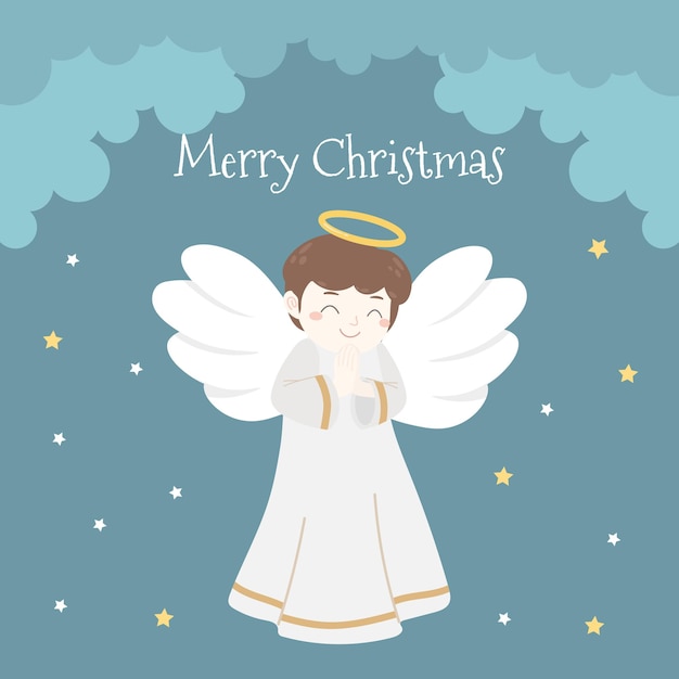 Merry christmas with angel for greeting card social media post