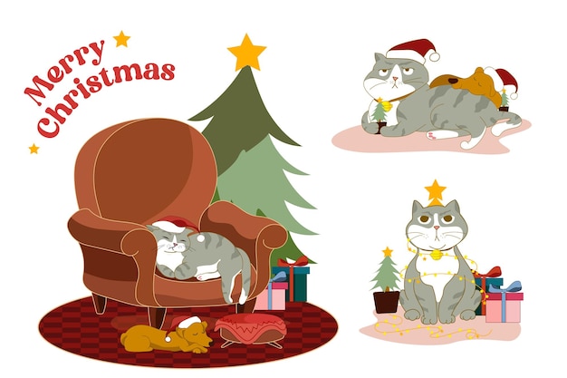 Merry Christmas with cats Vector Illustration