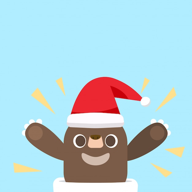 Merry Christmas with cute cartoon santa claus bear.