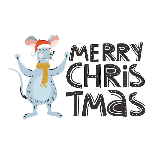 Merry Christmas with rat or mouse character