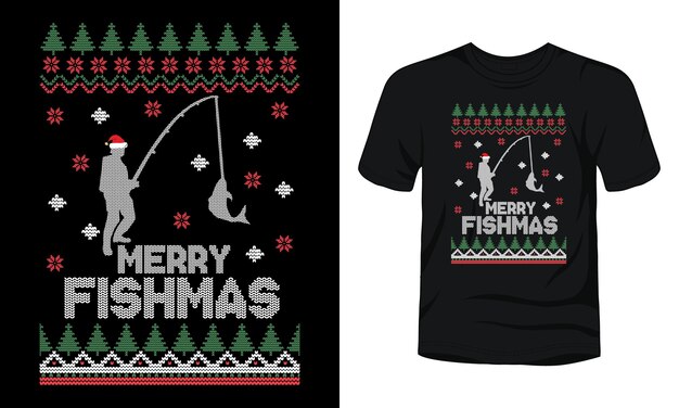 Merry Fishmas ugly Christmas sweater design.