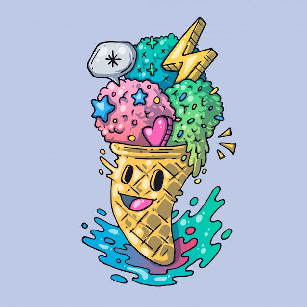 Merry ice cream. Creative  Illustration. Cartoon art for web and print.