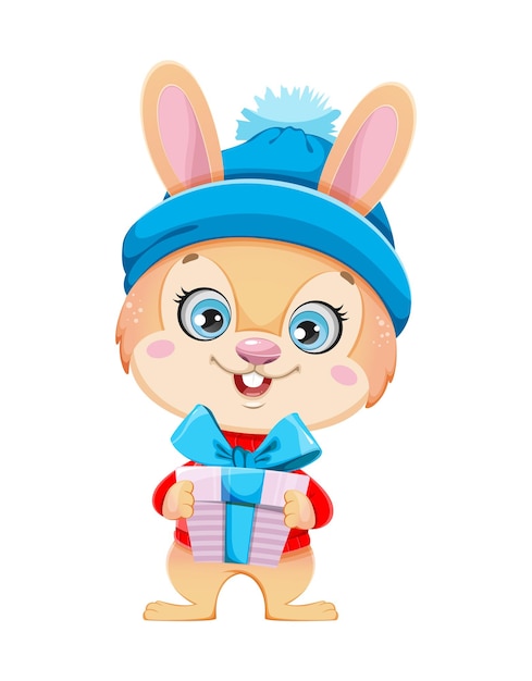 Merry Xmas and Happy New year Cute cartoon rabbit