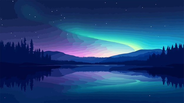 Vector mesmerizing northern lights reflection image