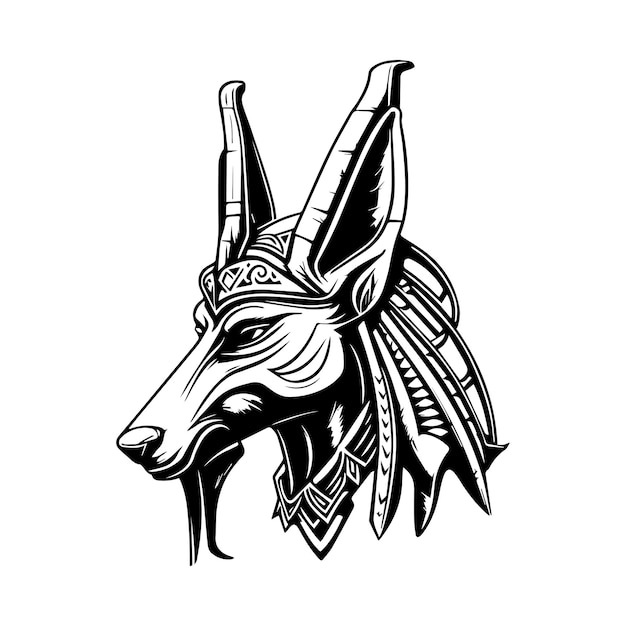 Vector mesmerizing and striking hand drawn line art illustration of anubis head