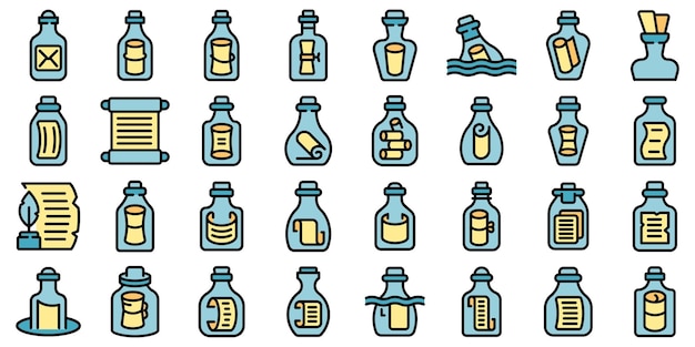 Message in the bottle icons set vector color flat