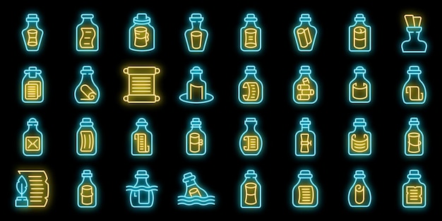 Message in the bottle icons set vector neon