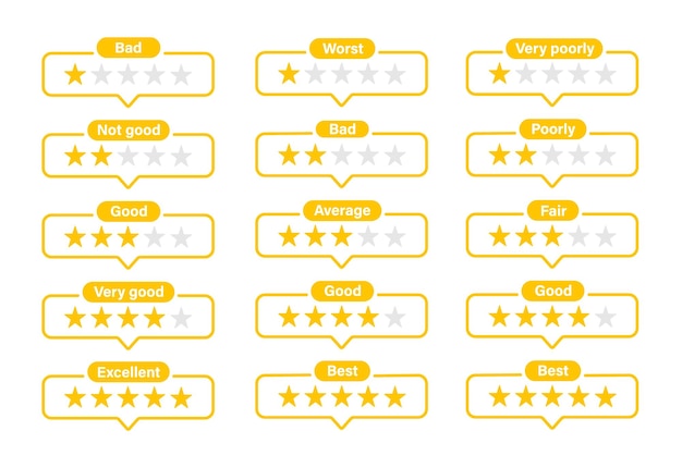 Message bubbles with a star rating for quality service game rate or customer feedback