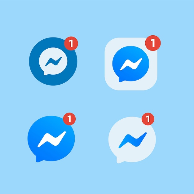 Messenger Logo Icon set, facebook messenger icon with notification