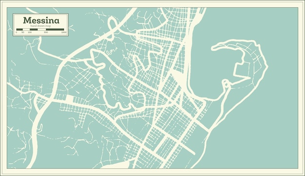 Messina Italy City Map in Retro Style Outline Map