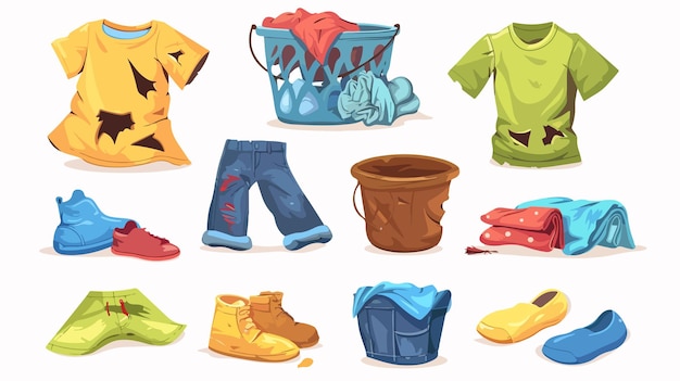 Vector messy laundry pile stained clothes illustration