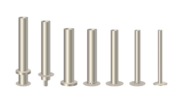 Metal column with different diameters realistic steel aluminum or stainless steel poles on a round