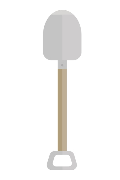 Metal digging shovel with a wooden handle on a white background