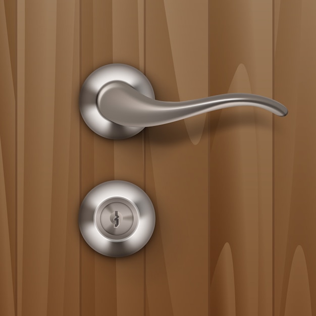  Metal Door Handle Lock  on Wood Wooden Background