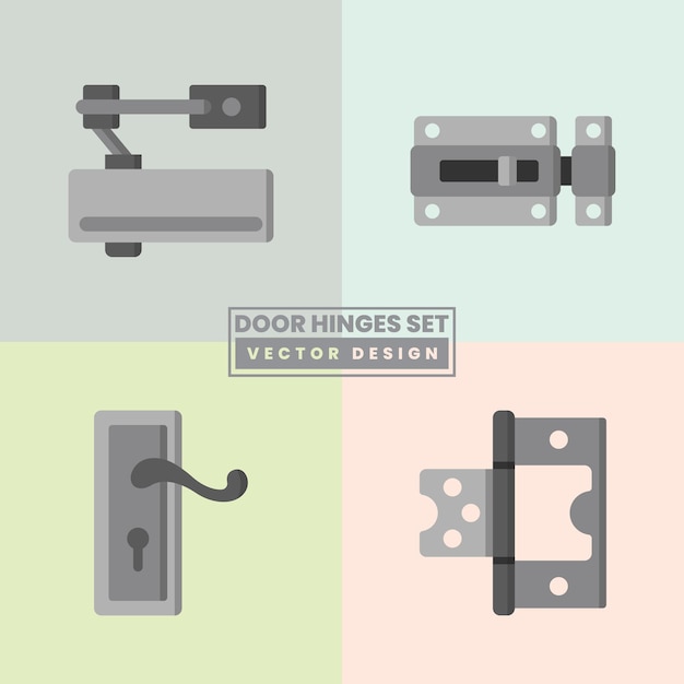 Metal door hinges and lock silver construction hardware isolated eps vector