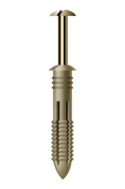 Metal dowel side view Industrial or DIY element for fixing Isolated realistic vector illustration