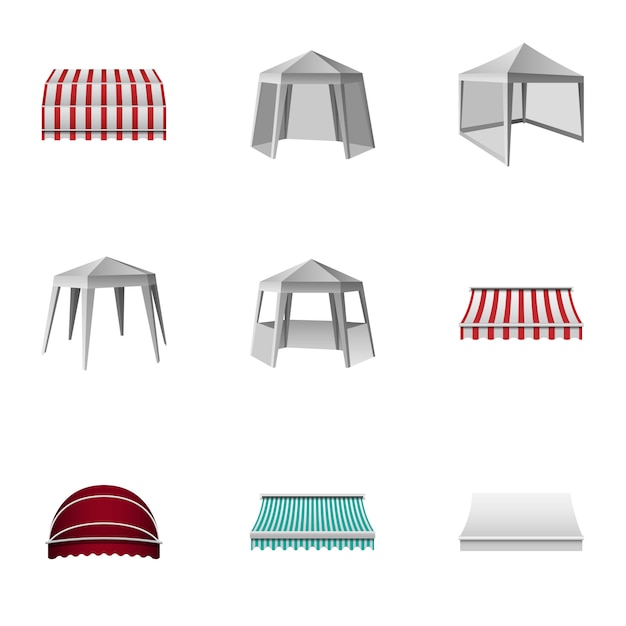 Metal gazebo icons set, isometric style