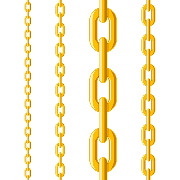 Metal golden chain set seamless pattern isolated on white background