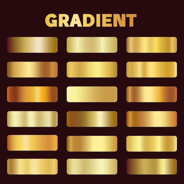 Metal golden gradients. Vector square gold gradient texture collection for design