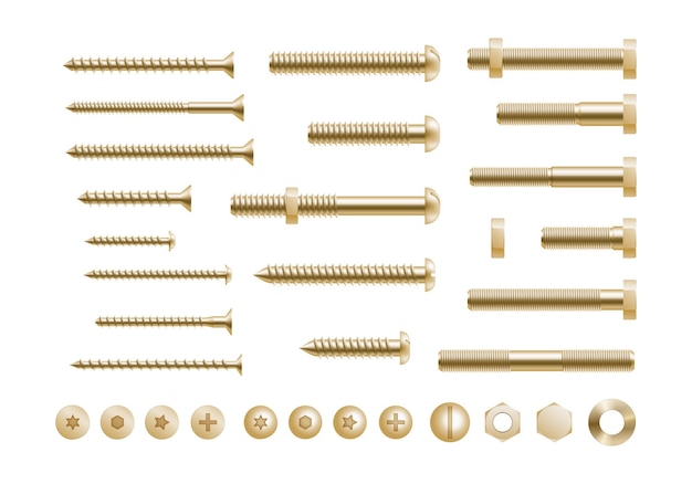 Metal golden screws, steel bolts