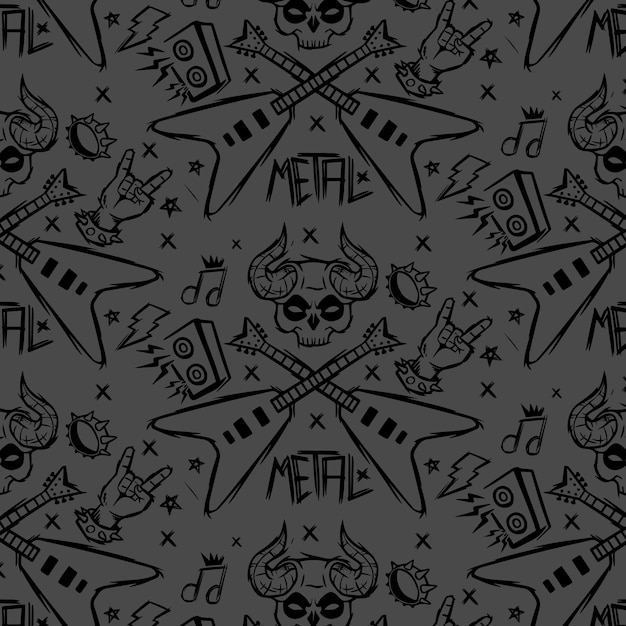 Metal music illustration seamless pattern design