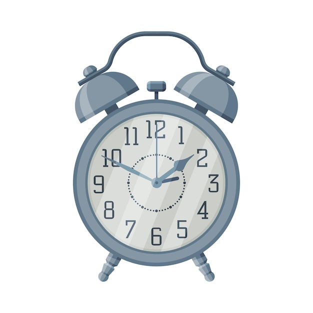 Metal Old Fashioned Alarm Clock Time Measuring Instrument Vector Illustration