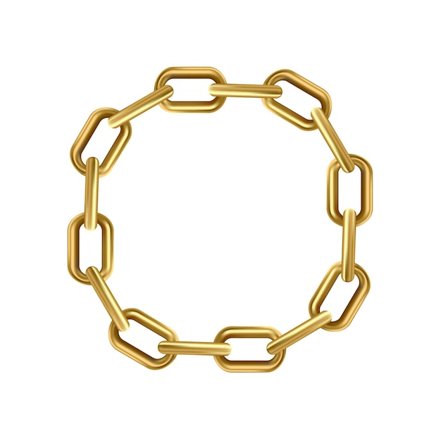 Metal realistic golden chain on white panoramic background Vector