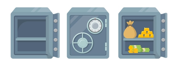 Metal safe with opened and closed door Vector illustration