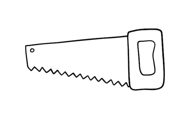 Metal saw with a handle for sawing tool doodle linear cartoon coloring