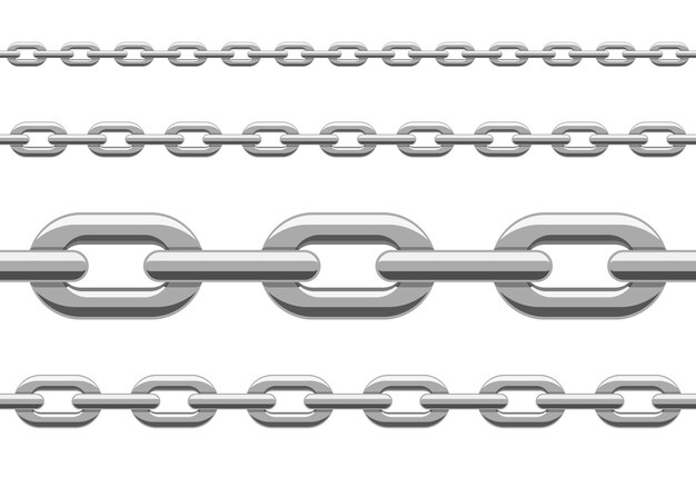 Metal silver chain set seamless pattern isolated on white background