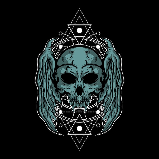 metal skull illustration with sacred geometry