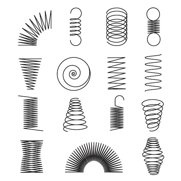 Metal springs. Spiral lines, coil shapes isolated vector symbols