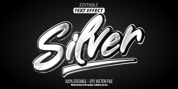 Metal text effect editable silver metallic text style