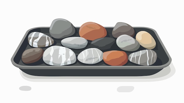 Vector metal tray with stones flat vector isolated on white background